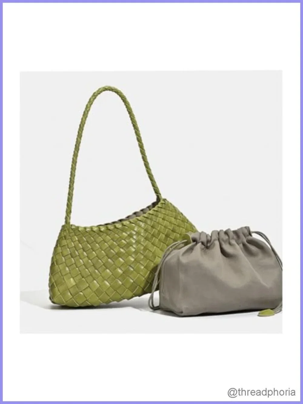 Hand Woven Leather Shoulder Bag Hobo Purse Drawstring